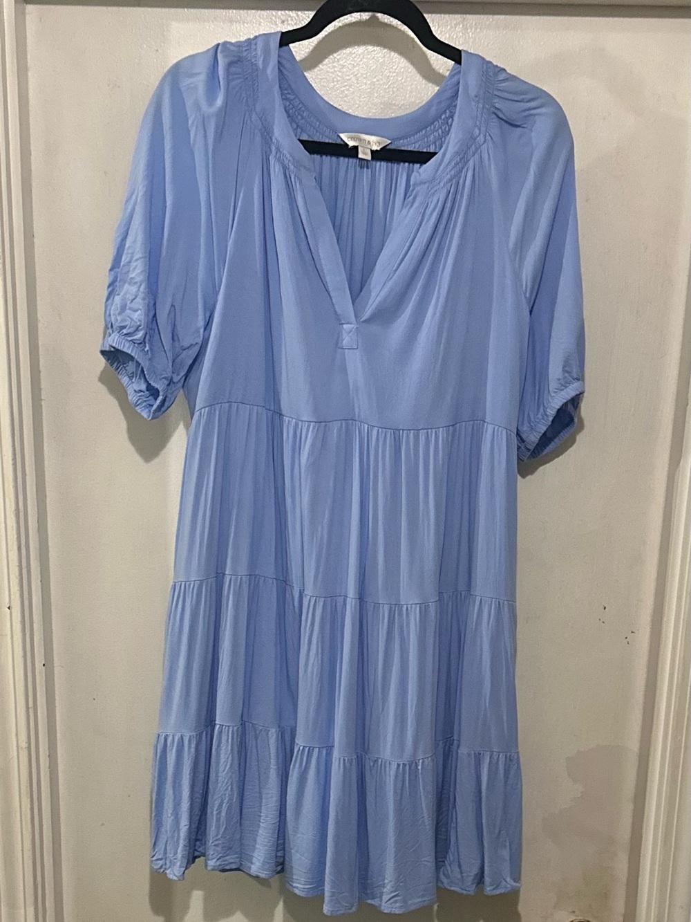 Crown & Ivy.   Light Blue Tiered Short Sleeve Women's Dress